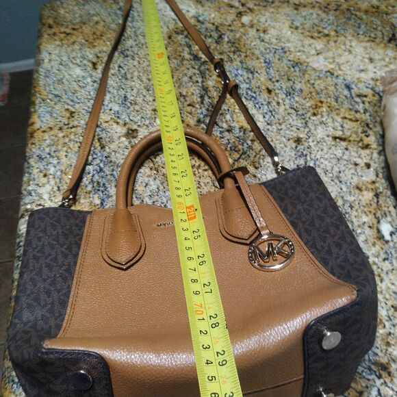 Michael Kors Mae Small Logo and Pebbled Leather Messenger Crossbody Bag Brown - Picture 12 of 16